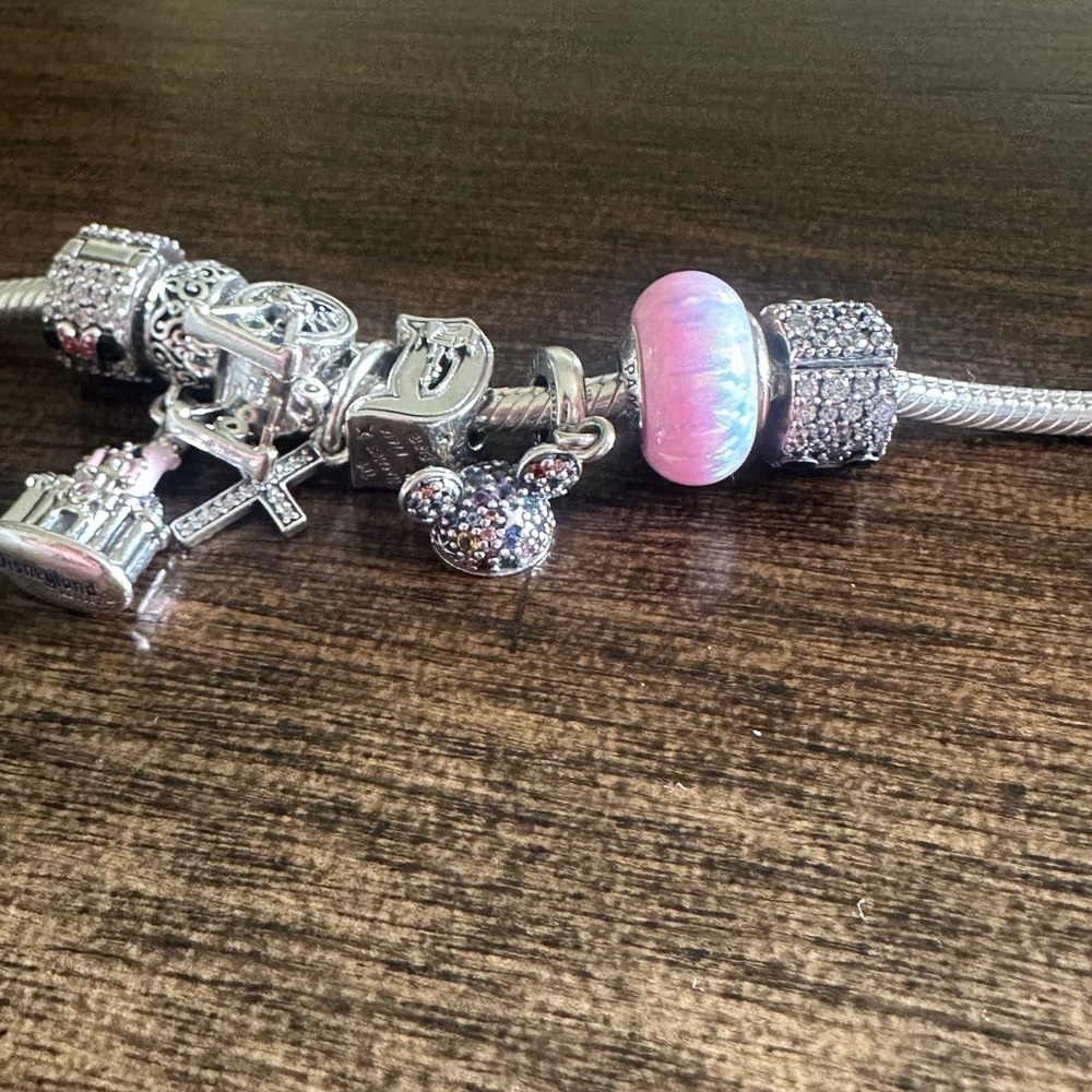 Pandora Silver Bracelet with Pink and Gold Charms